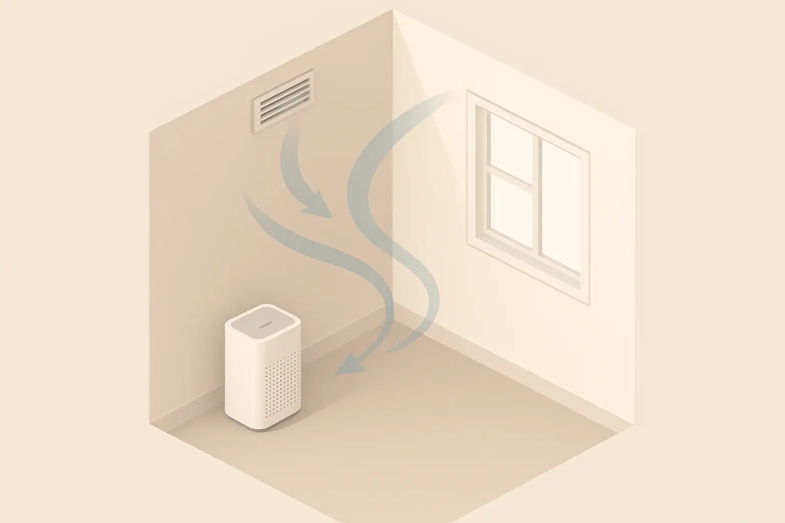 Isometric room with window airflow and purifier