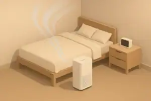 Bedroom purifier reducing abstract particle dots