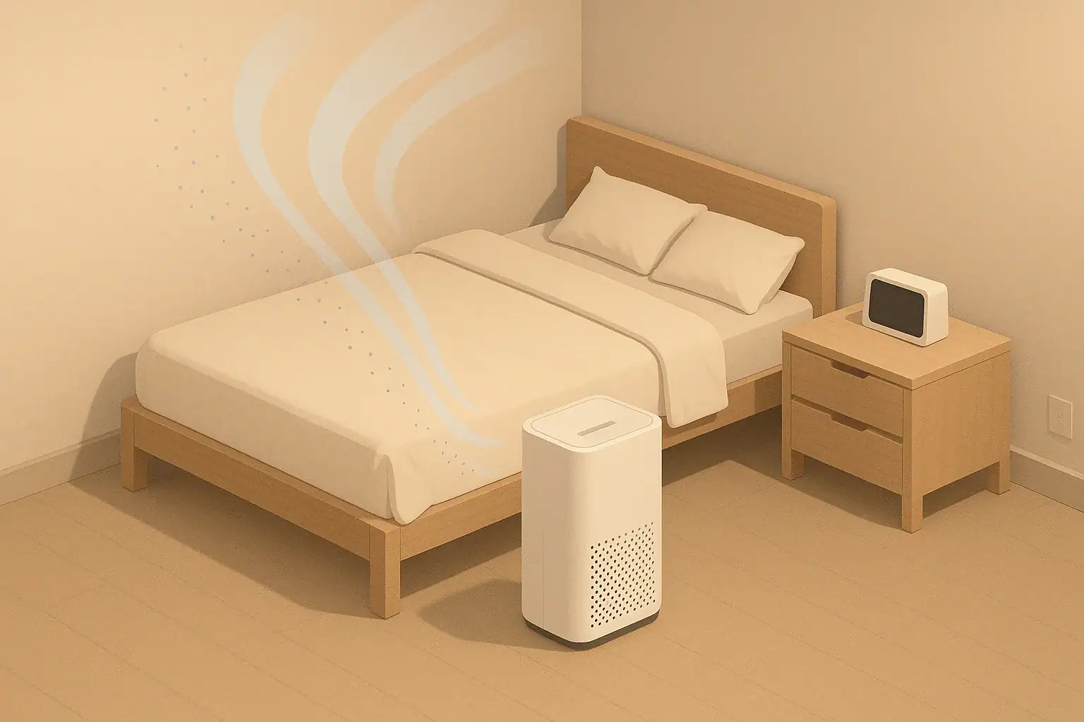 Bedroom purifier reducing abstract particle dots