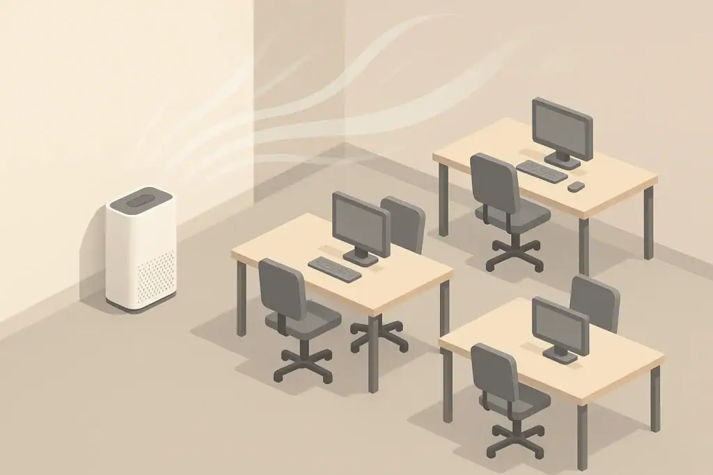 Generic air purifier in a tidy small office