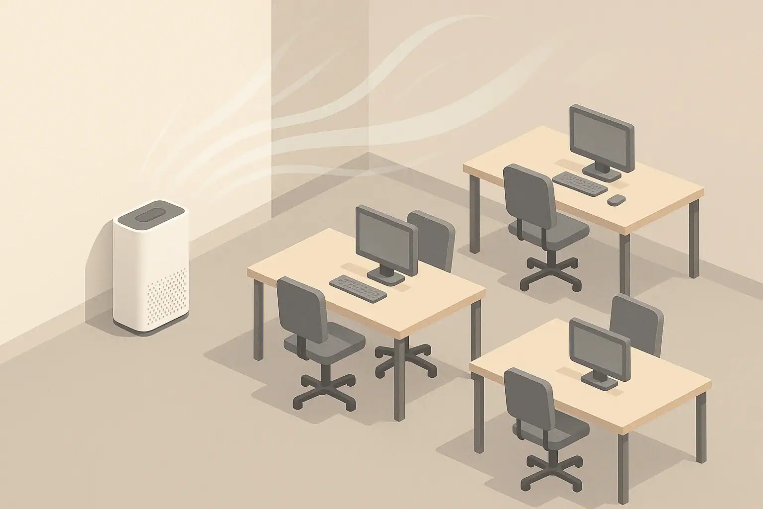 Generic air purifier in a tidy small office