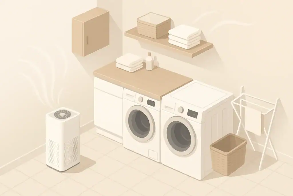Generic purifier in a tidy laundry room
