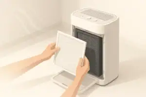 Generic purifier pre-filter being removed for cleaning