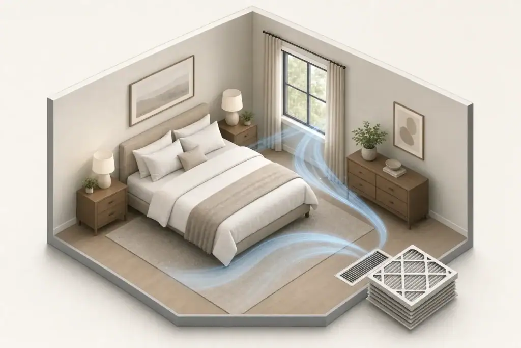 Bedroom HVAC filter upgrade with gentle airflow