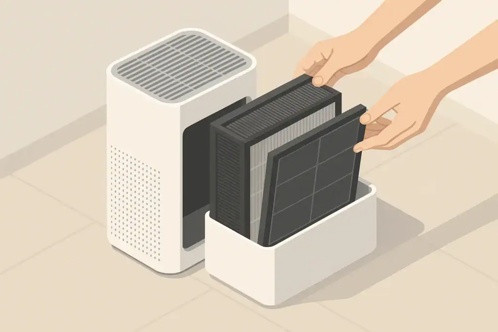 Generic air purifier filter being removed for replacement