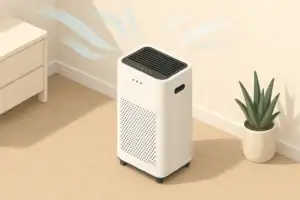 Generic purifier in tidy room with soft airflow