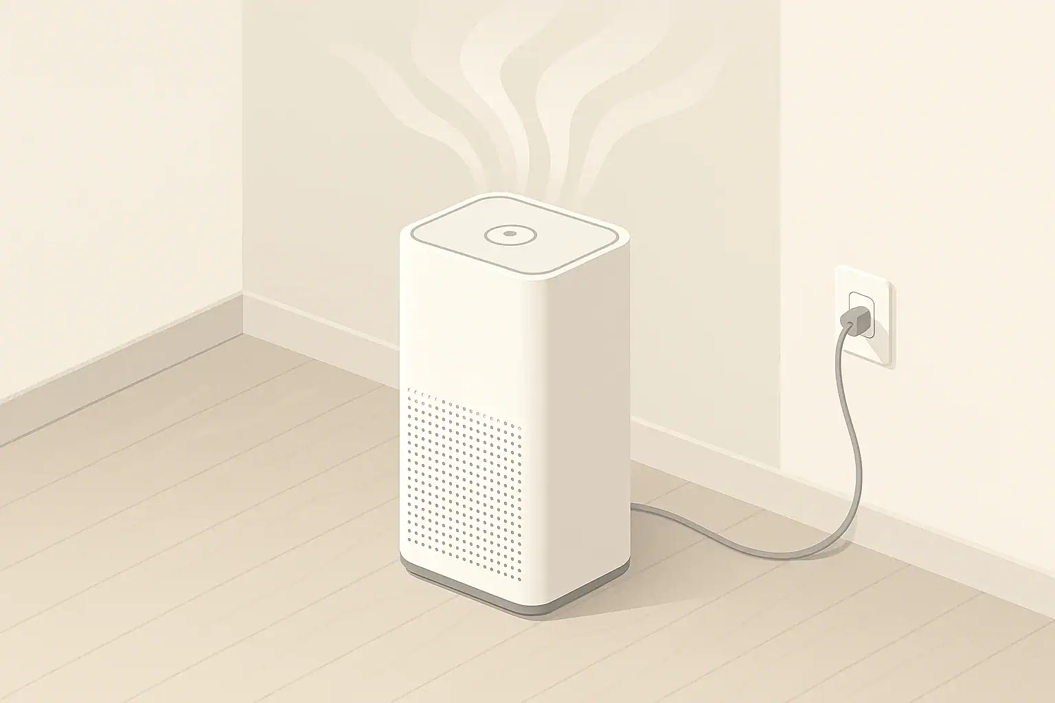 Generic air purifier connected safely near wall outlet