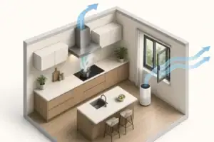Kitchen ventilation with range hood window and air purifier