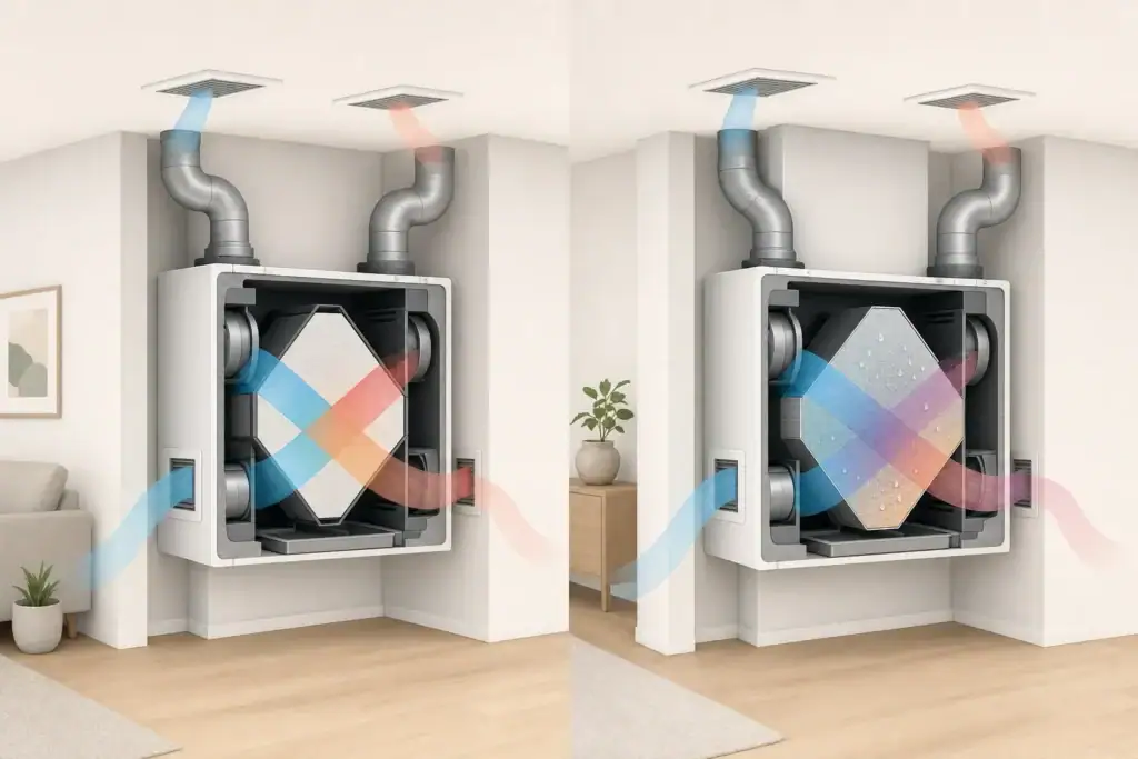 Two home ventilation systems with abstract airflow paths