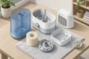 Humidifier components arranged for output troubleshooting