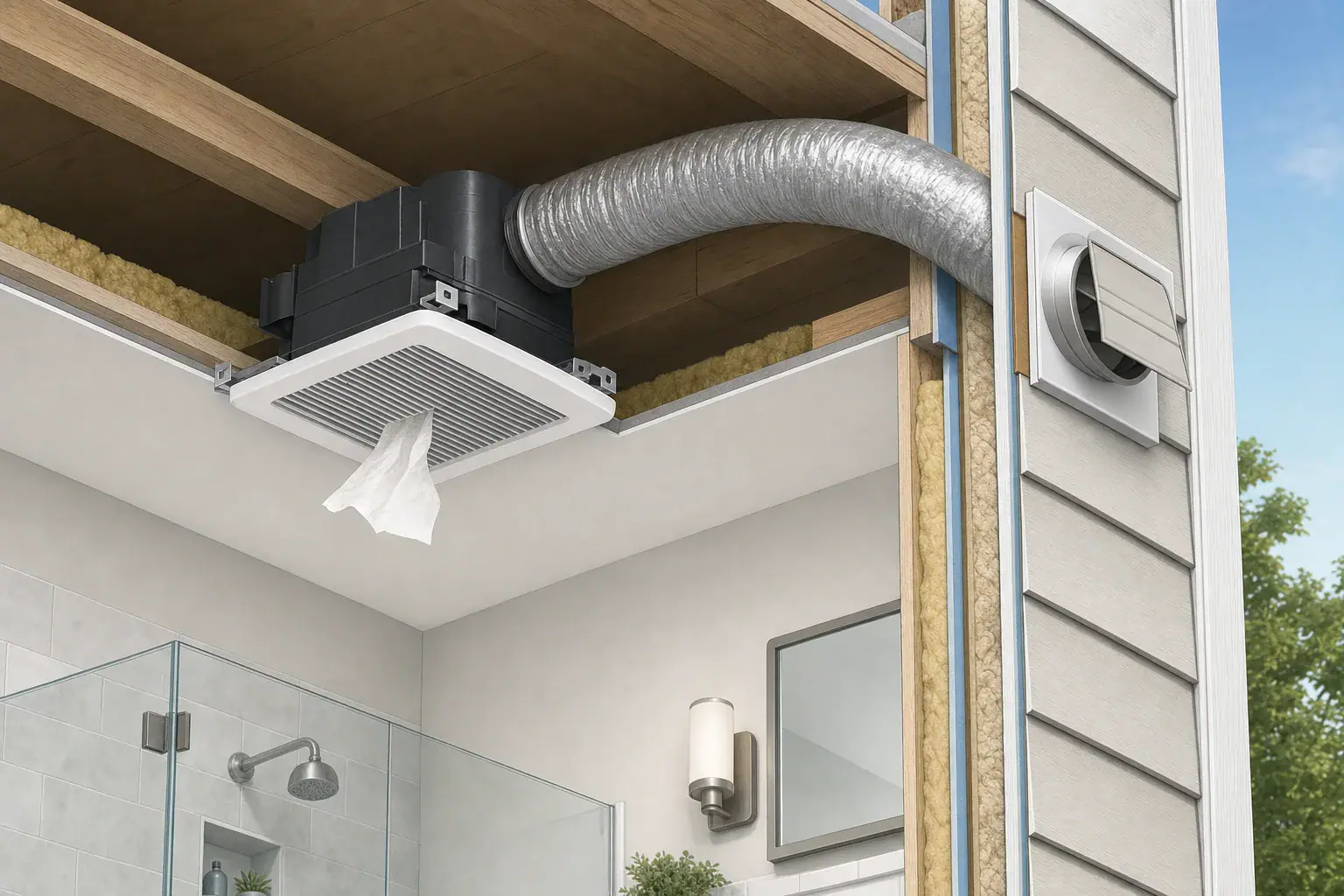 Tissue test and duct checks for a bathroom exhaust fan