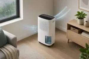 Portable dehumidifier circulating air in a room